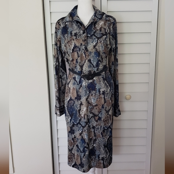 Undbranded Women's Blue Snakeskin Print  Shirt Dress Size S - Picture 2 of 16
